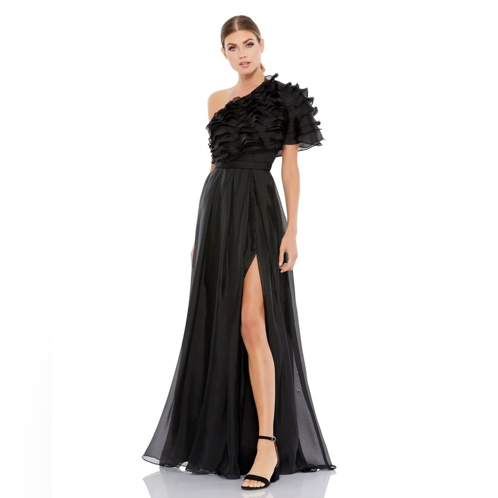 Mac‎ Duggal Ruffle Layered Chiffon One Shoulder Gown Maxi Dress Size 4